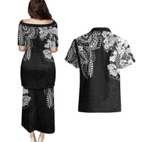 Japanese Irezumi and Hawaiian Polynesian Art Tattoo Couples Matching Puletasi and Hawaiian Shirt Black Color LT03 - Polynesian Pride