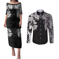 Japanese Irezumi and Hawaiian Polynesian Art Tattoo Couples Matching Puletasi and Long Sleeve Button Shirt Black Color LT03 Black - Polynesian Pride