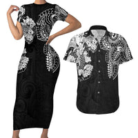 Japanese Irezumi and Hawaiian Polynesian Art Tattoo Couples Matching Short Sleeve Bodycon Dress and Hawaiian Shirt Black Color LT03 Black - Polynesian Pride
