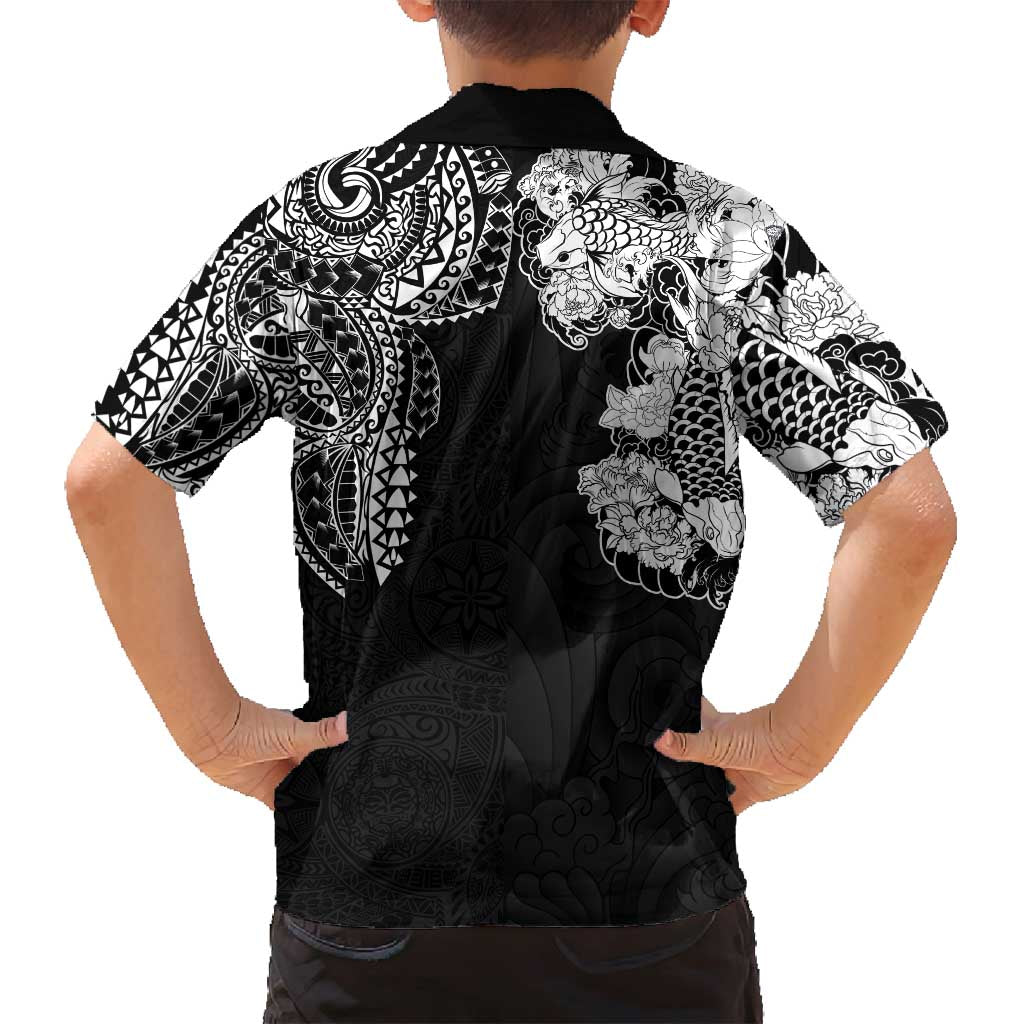 Japanese Irezumi and Hawaiian Polynesian Art Tattoo Family Matching Long Sleeve Bodycon Dress and Hawaiian Shirt Black Color LT03 - Polynesian Pride