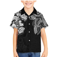 Japanese Irezumi and Hawaiian Polynesian Art Tattoo Family Matching Mermaid Dress and Hawaiian Shirt Black Color LT03 Son's Shirt Black - Polynesian Pride
