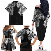 Japanese Irezumi and Hawaiian Polynesian Art Tattoo Family Matching Off The Shoulder Long Sleeve Dress and Hawaiian Shirt Black Color LT03 - Polynesian Pride