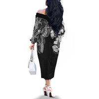 Japanese Irezumi and Hawaiian Polynesian Art Tattoo Family Matching Off The Shoulder Long Sleeve Dress and Hawaiian Shirt Black Color LT03 - Polynesian Pride