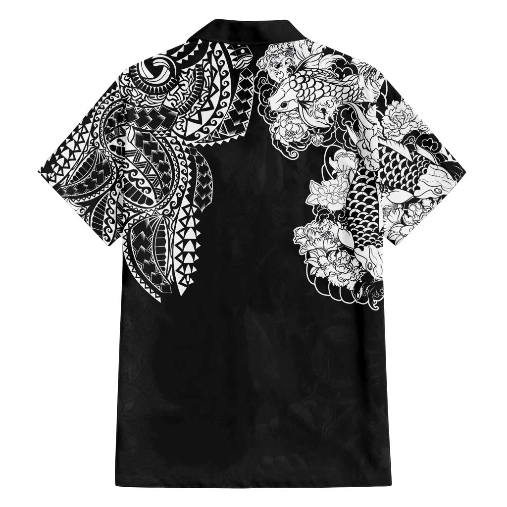 Japanese Irezumi and Hawaiian Polynesian Art Tattoo Family Matching Off Shoulder Maxi Dress and Hawaiian Shirt Black Color LT03 - Polynesian Pride