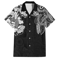 Japanese Irezumi and Hawaiian Polynesian Art Tattoo Family Matching Puletasi and Hawaiian Shirt Black Color LT03 Dad's Shirt - Short Sleeve Black - Polynesian Pride