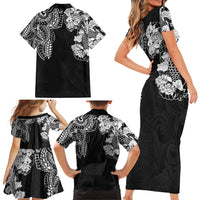 Japanese Irezumi and Hawaiian Polynesian Art Tattoo Family Matching Short Sleeve Bodycon Dress and Hawaiian Shirt Black Color LT03 - Polynesian Pride