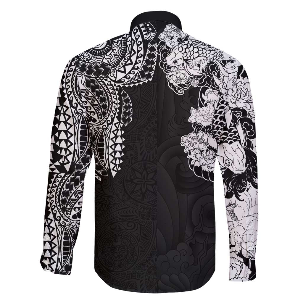 Japanese Irezumi and Hawaiian Polynesian Art Tattoo Family Matching Short Sleeve Bodycon Dress and Hawaiian Shirt Black Color LT03 - Polynesian Pride