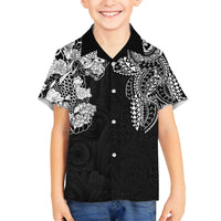 Japanese Irezumi and Hawaiian Polynesian Art Tattoo Family Matching Summer Maxi Dress and Hawaiian Shirt Black Color LT03 Son's Shirt Black - Polynesian Pride