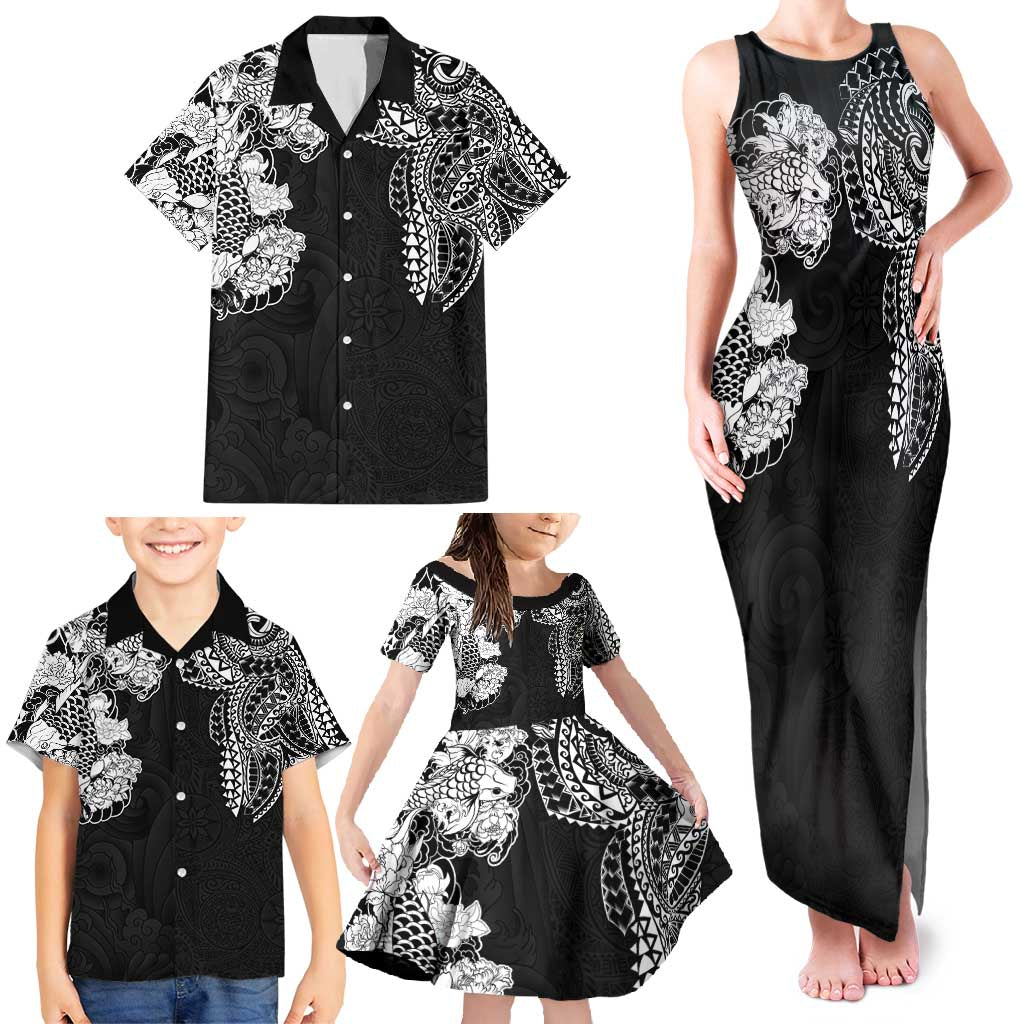 Japanese Irezumi and Hawaiian Polynesian Art Tattoo Family Matching Tank Maxi Dress and Hawaiian Shirt Black Color LT03 - Polynesian Pride