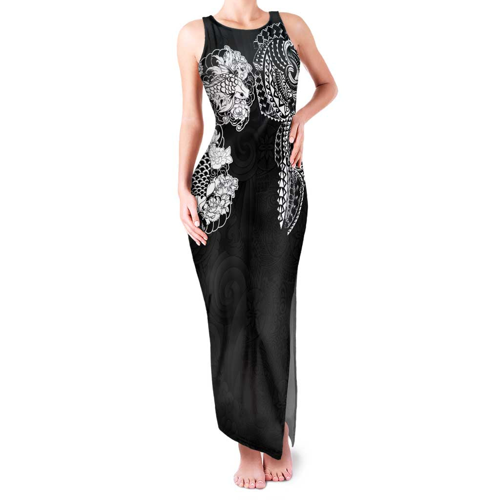 Japanese Irezumi and Hawaiian Polynesian Art Tattoo Family Matching Tank Maxi Dress and Hawaiian Shirt Black Color LT03 Mom's Dress Black - Polynesian Pride