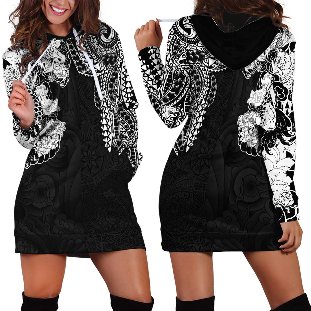 Japanese Irezumi and Hawaiian Polynesian Art Tattoo Hoodie Dress Black Color LT03 - Polynesian Pride