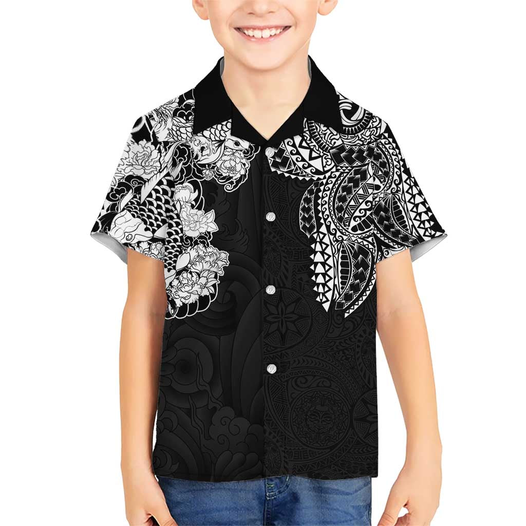 Japanese Irezumi and Hawaiian Polynesian Art Tattoo Kid Hawaiian Shirt Black Color LT03 Kid Black - Polynesian Pride