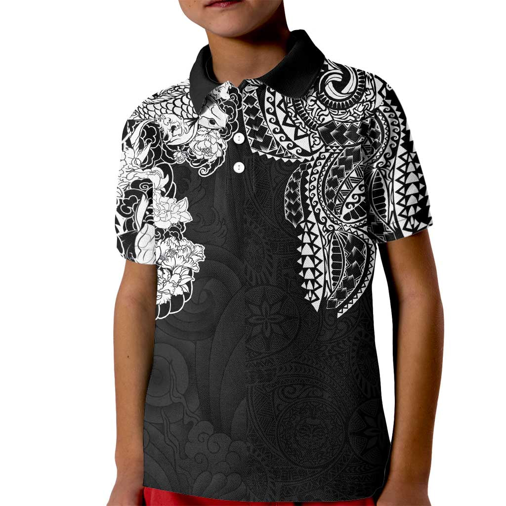 Japanese Irezumi and Hawaiian Polynesian Art Tattoo Kid Polo Shirt Black Color LT03 Kid Black - Polynesian Pride