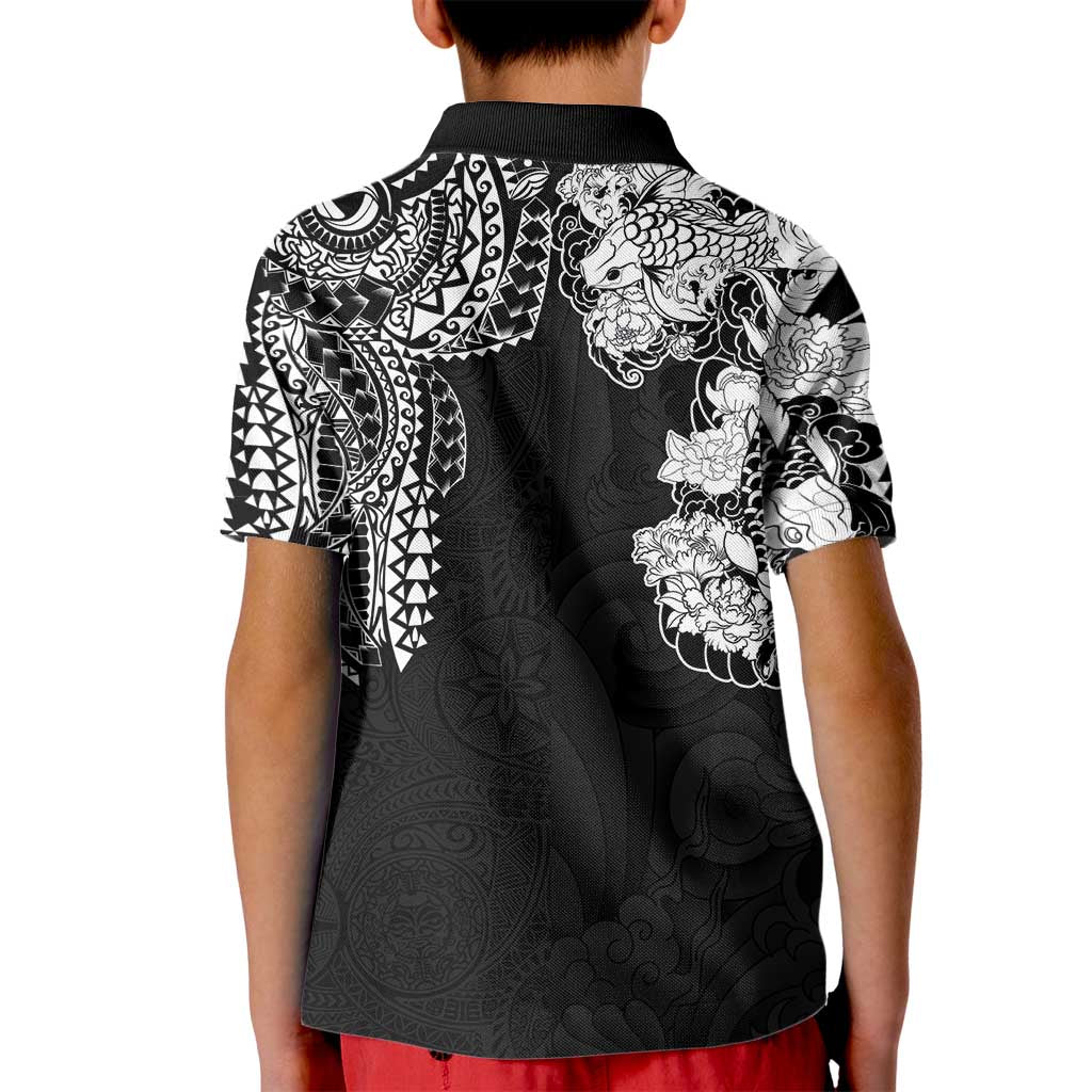 Japanese Irezumi and Hawaiian Polynesian Art Tattoo Kid Polo Shirt Black Color LT03 - Polynesian Pride