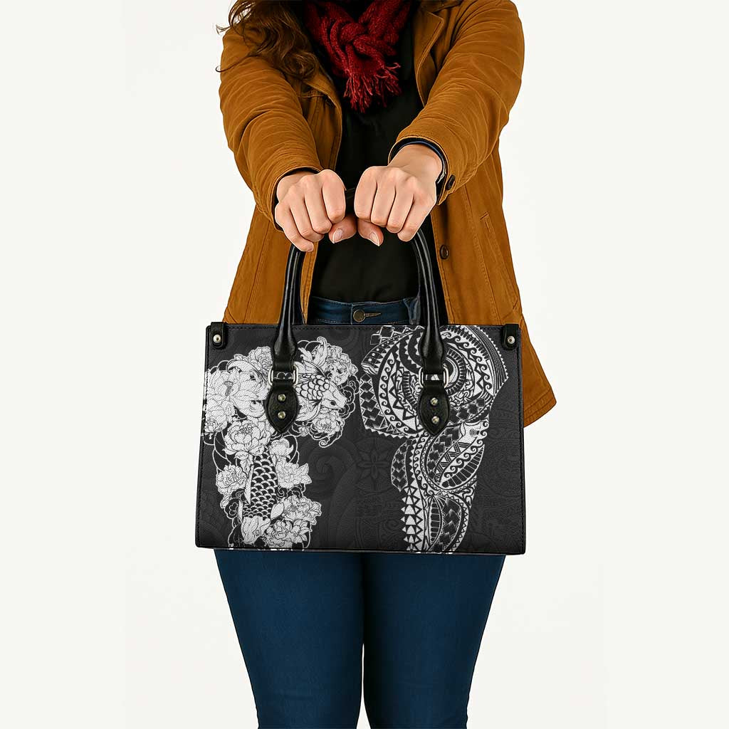 Japanese Irezumi and Hawaiian Polynesian Art Tattoo Leather Bag Black Color - Polynesian Pride