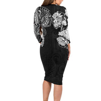 Japanese Irezumi and Hawaiian Polynesian Art Tattoo Long Sleeve Bodycon Dress Black Color LT03 - Polynesian Pride