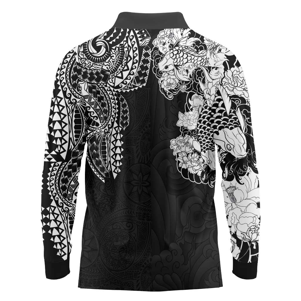 Japanese Irezumi and Hawaiian Polynesian Art Tattoo Long Sleeve Polo Shirt Black Color LT03 - Polynesian Pride