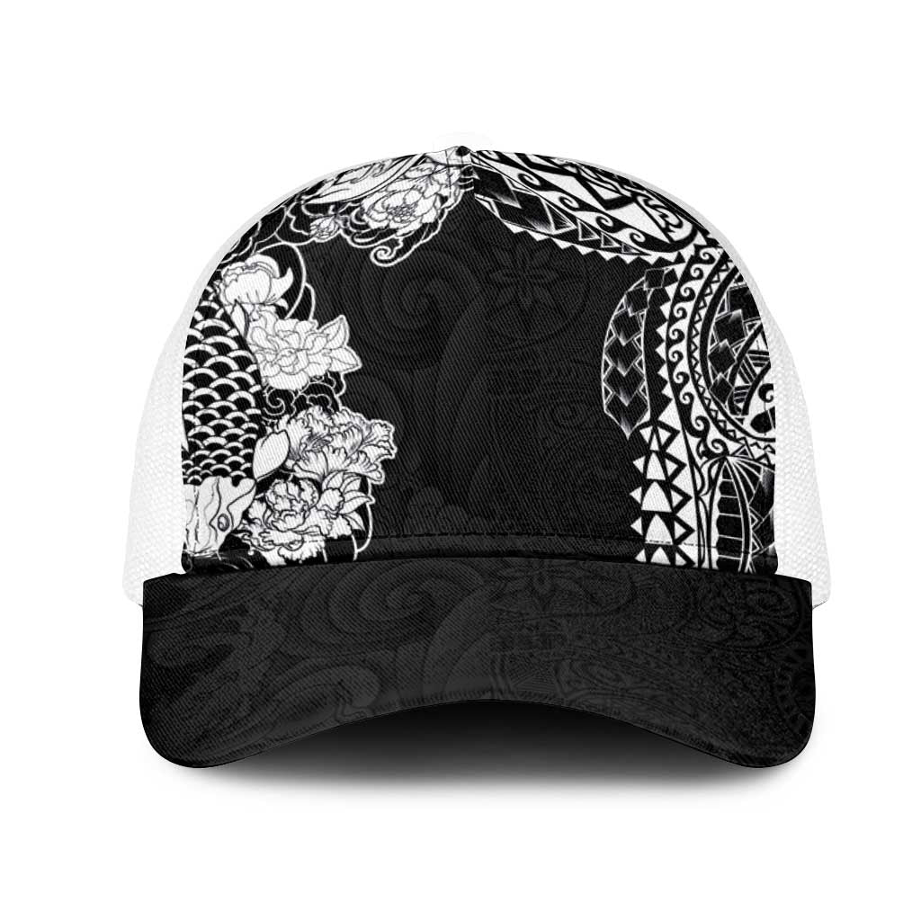 Japanese Irezumi and Hawaiian Polynesian Art Tattoo Mesh Trucker Cap Black Color - Polynesian Pride