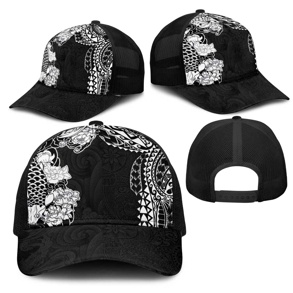 Japanese Irezumi and Hawaiian Polynesian Art Tattoo Mesh Trucker Cap Black Color - Polynesian Pride