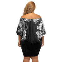 Japanese Irezumi and Hawaiian Polynesian Art Tattoo Off Shoulder Short Dress Black Color LT03 - Polynesian Pride