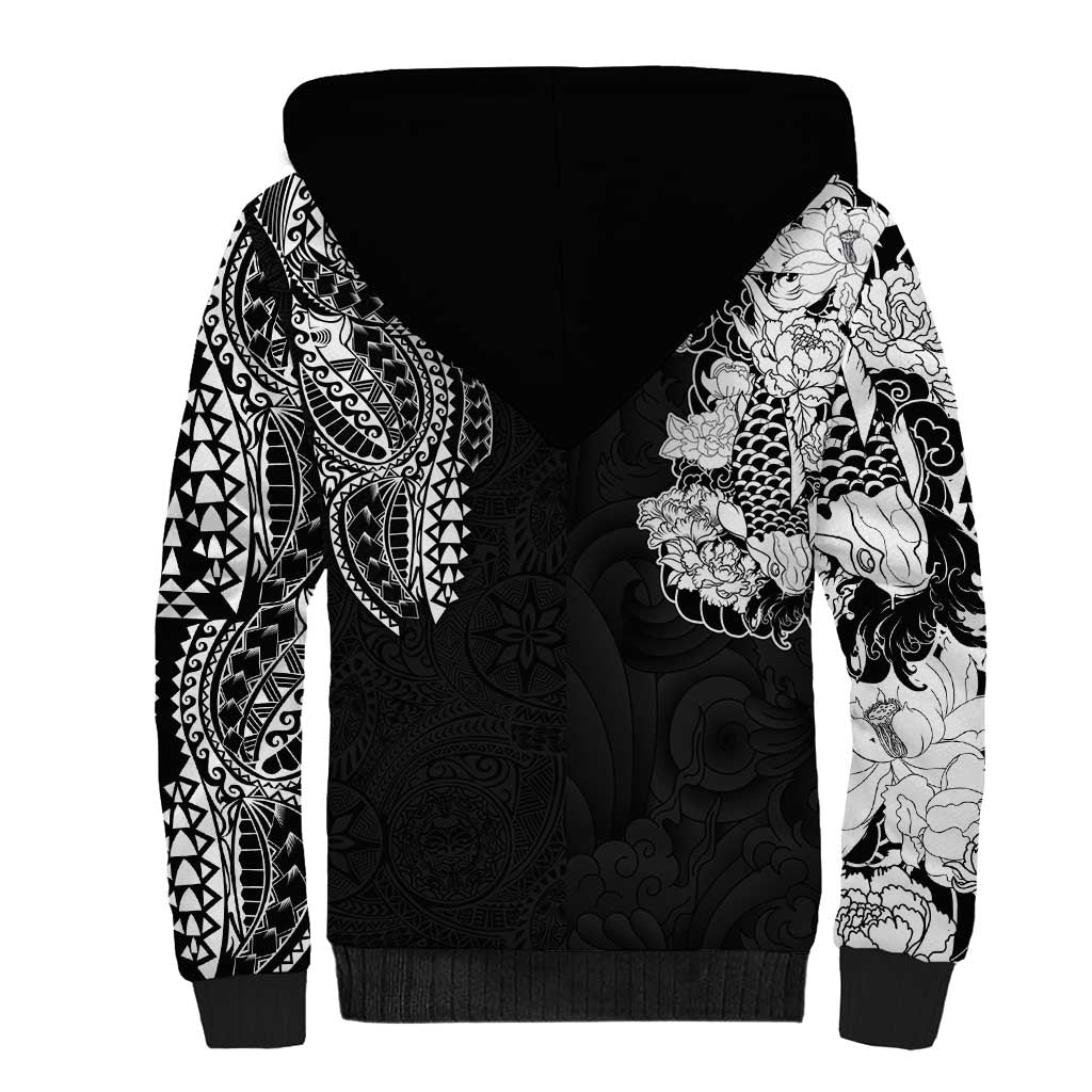 Japanese Irezumi and Hawaiian Polynesian Art Tattoo Sherpa Hoodie Black Color LT03 - Polynesian Pride
