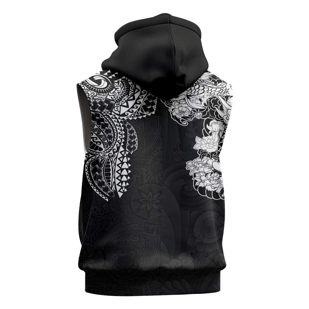 Japanese Irezumi and Hawaiian Polynesian Art Tattoo Sleeveless Hoodie Black Color LT03 - Polynesian Pride