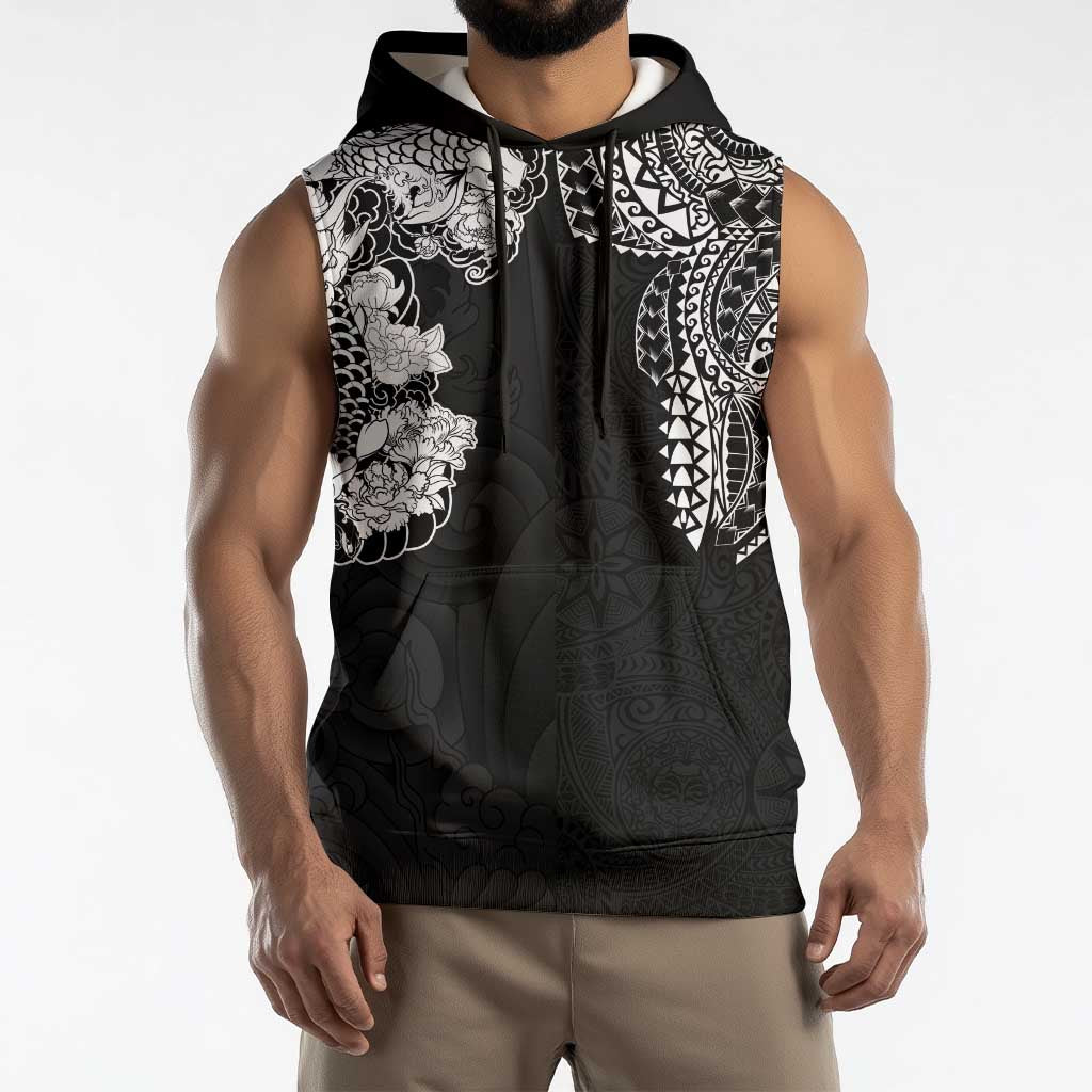 Japanese Irezumi and Hawaiian Polynesian Art Tattoo Sleeveless Hoodie Black Color LT03 - Polynesian Pride
