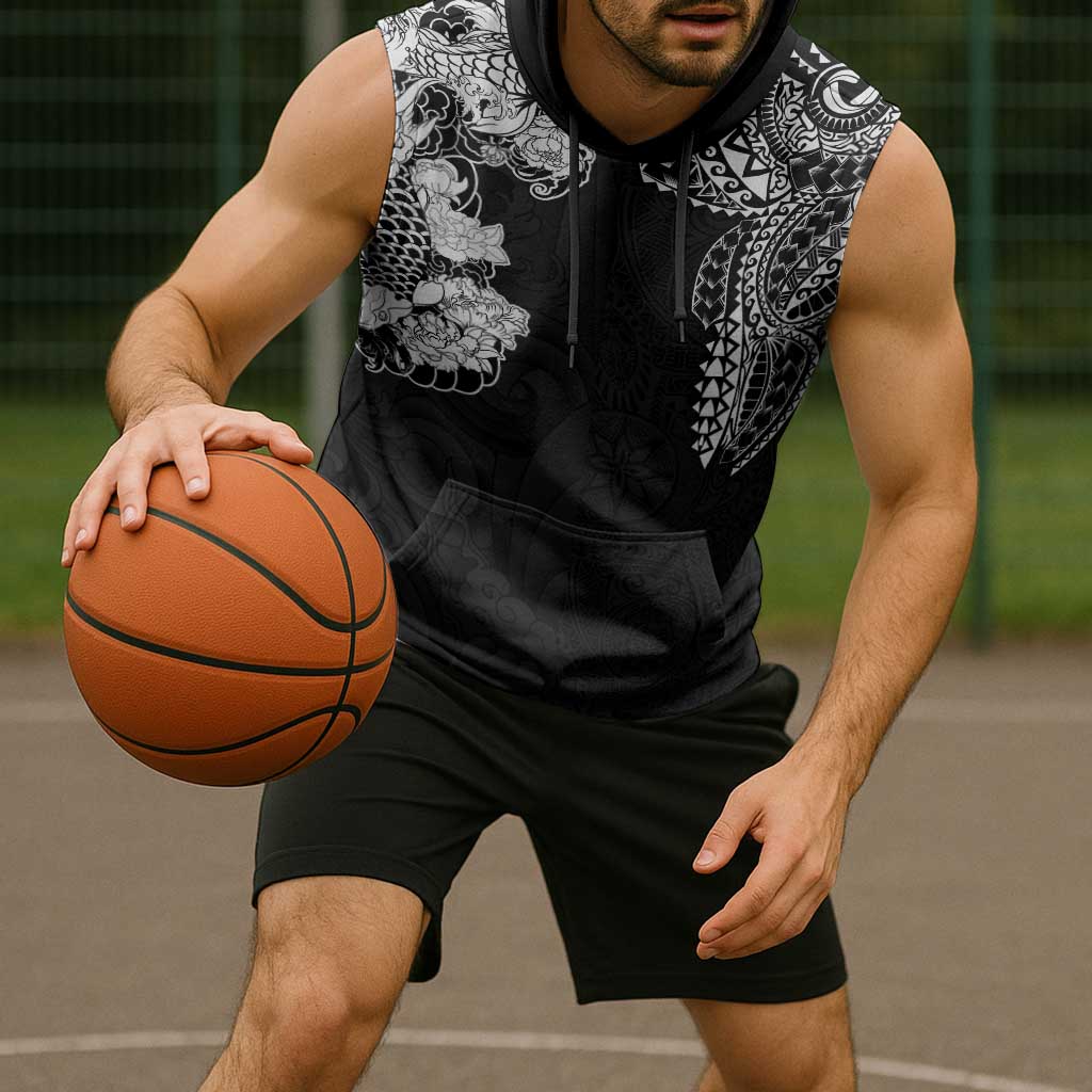 Japanese Irezumi and Hawaiian Polynesian Art Tattoo Sleeveless Hoodie Black Color LT03 - Polynesian Pride