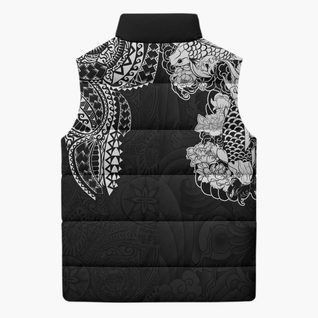 Japanese Irezumi and Hawaiian Polynesian Art Tattoo Sleeveless Puffer Jacket Black Color LT03 - Polynesian Pride