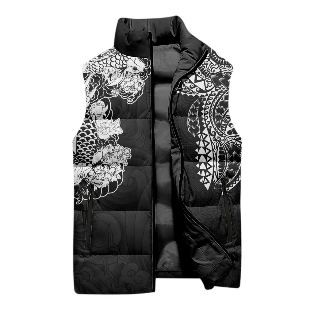 Japanese Irezumi and Hawaiian Polynesian Art Tattoo Sleeveless Puffer Jacket Black Color LT03 - Polynesian Pride