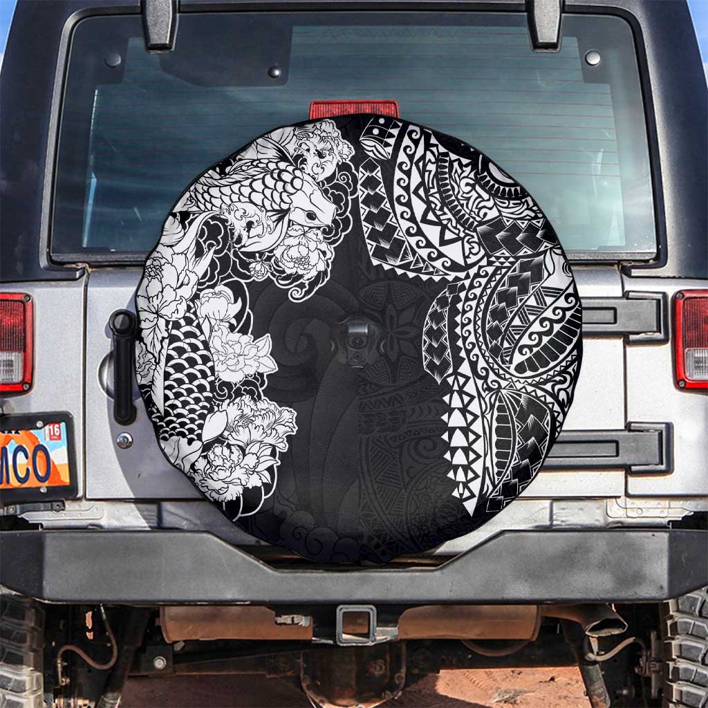 Japanese Irezumi and Hawaiian Polynesian Art Tattoo Spare Tire Cover Black Color LT03 Black - Polynesian Pride