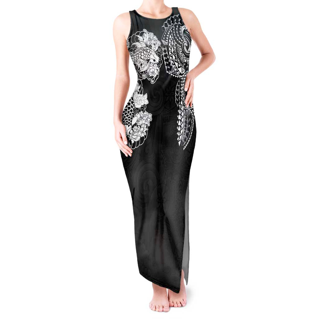 Japanese Irezumi and Hawaiian Polynesian Art Tattoo Tank Maxi Dress Black Color LT03 Women Black - Polynesian Pride