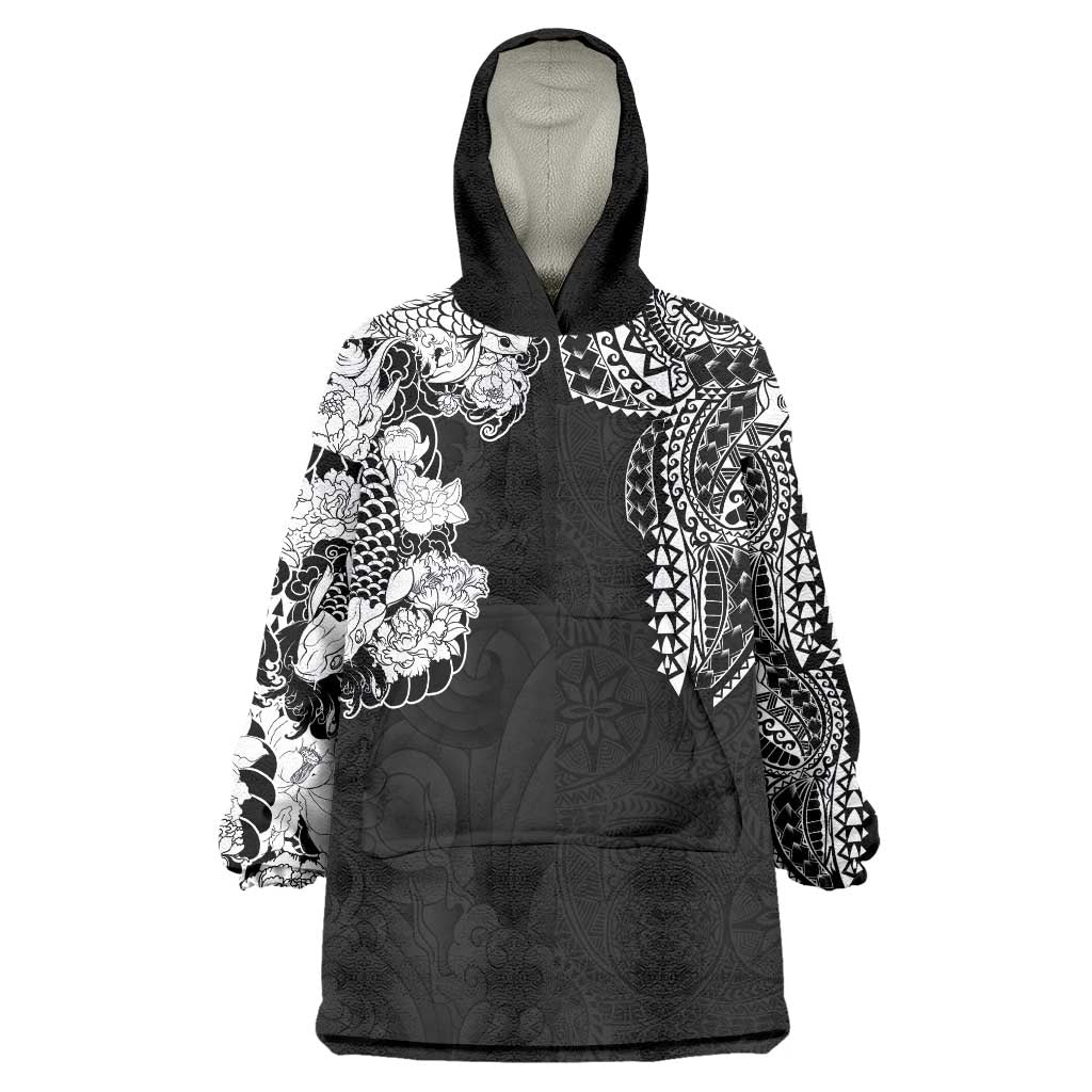 Japanese Irezumi and Hawaiian Polynesian Art Tattoo Wearable Blanket Hoodie Black Color LT03 One Size Black - Polynesian Pride