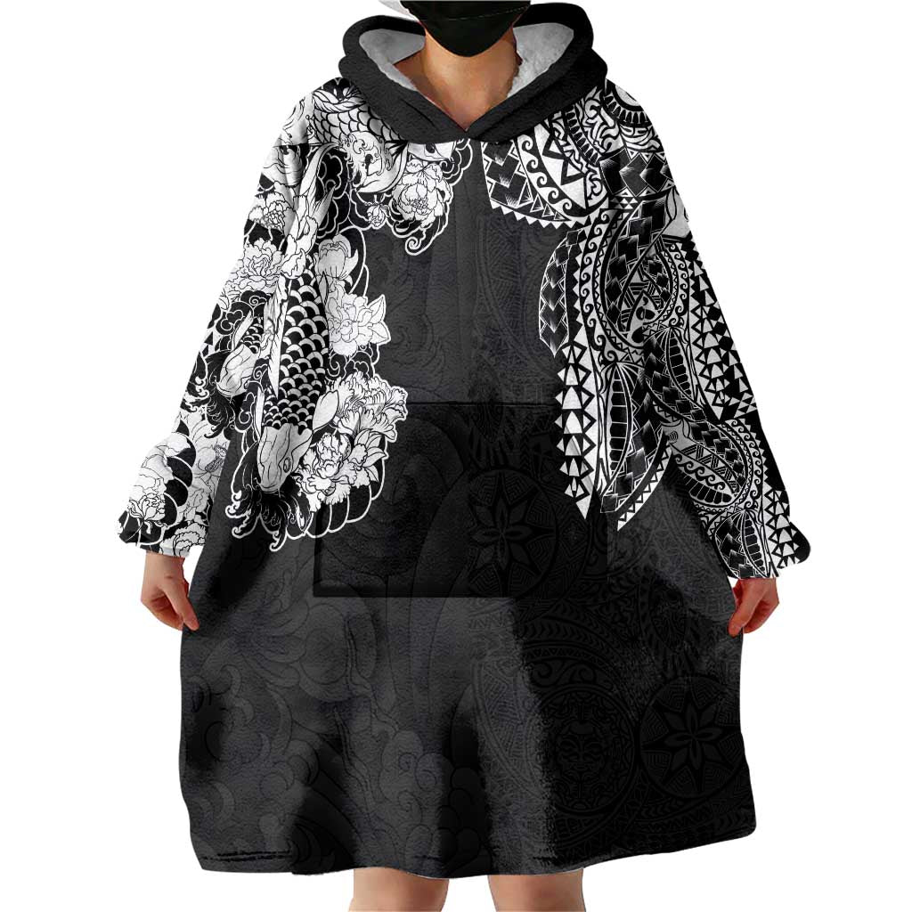 Japanese Irezumi and Hawaiian Polynesian Art Tattoo Wearable Blanket Hoodie Black Color LT03 - Polynesian Pride