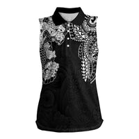 Japanese Irezumi and Hawaiian Polynesian Art Tattoo Women Sleeveless Polo Shirt Black Color LT03 Female Black - Polynesian Pride