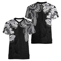Japanese Irezumi and Hawaiian Polynesian Art Tattoo Women V-Neck T-Shirt Black Color LT03 - Polynesian Pride