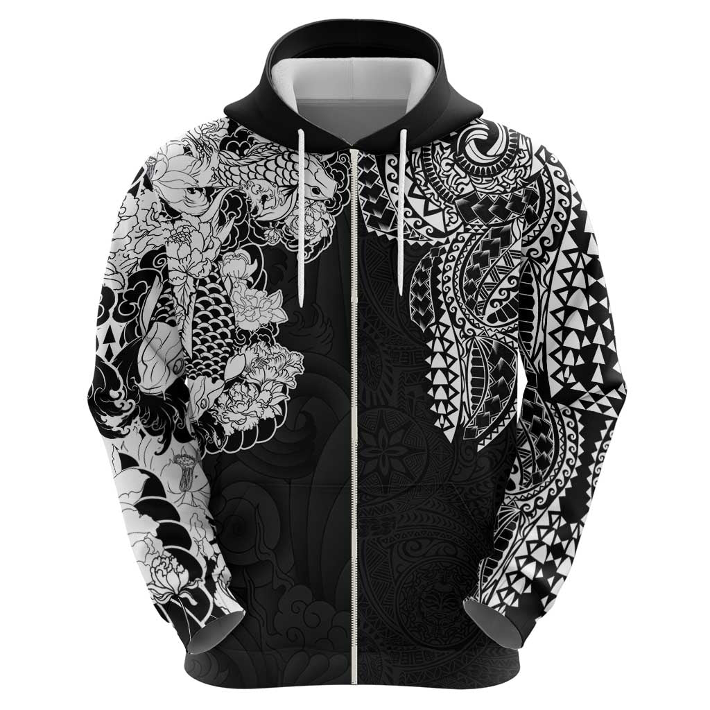 Japanese Irezumi and Hawaiian Polynesian Art Tattoo Zip Hoodie Black Color LT03 - Polynesian Pride
