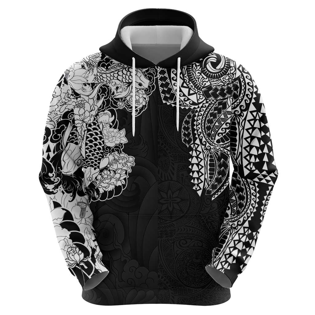 Japanese Irezumi and Hawaiian Polynesian Art Tattoo Zip Hoodie Black Color LT03 - Polynesian Pride
