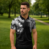 Japanese Irezumi and Hawaiian Polynesian Art Tattoo Zipper Polo Shirt Black Color LT03 - Polynesian Pride