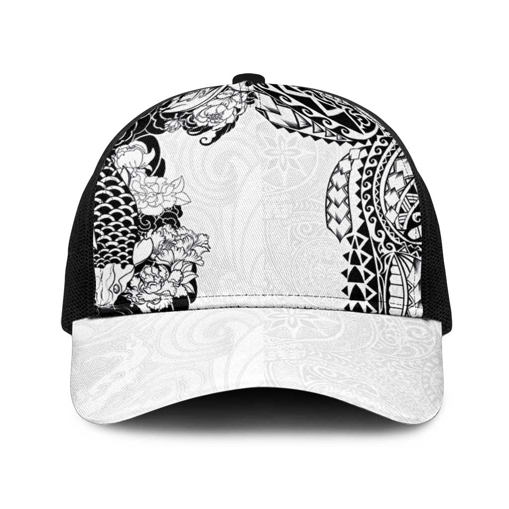 Japanese Irezumi and Hawaiian Polynesian Art Tattoo Baseball Net Cap White Color - Polynesian Pride