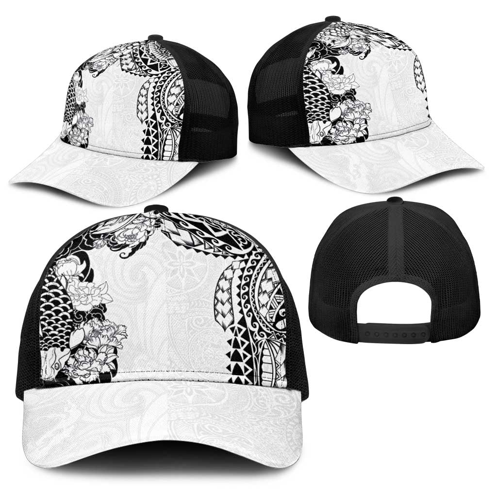 Japanese Irezumi and Hawaiian Polynesian Art Tattoo Baseball Net Cap White Color - Polynesian Pride