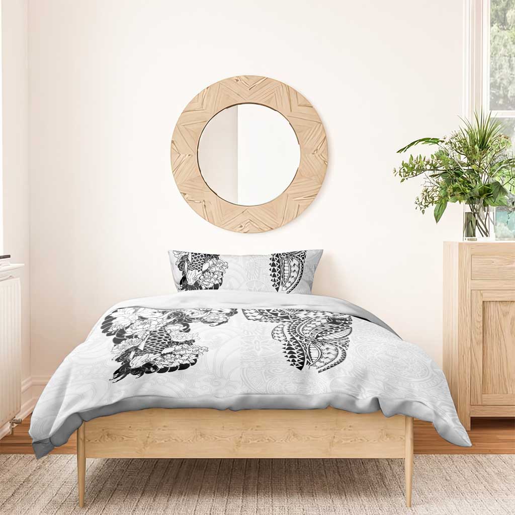 Japanese Irezumi and Hawaiian Polynesian Art Tattoo Bedding Set White Color - Polynesian Pride
