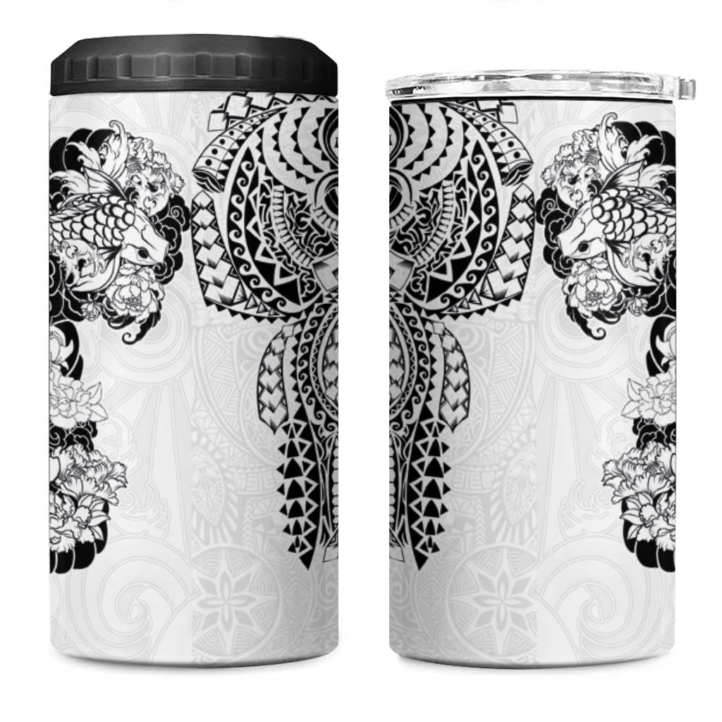 Japanese Irezumi and Hawaiian Polynesian Art Tattoo 4 in 1 Can Cooler Tumbler White Color LT03 One Size: 16 oz White - Polynesian Pride