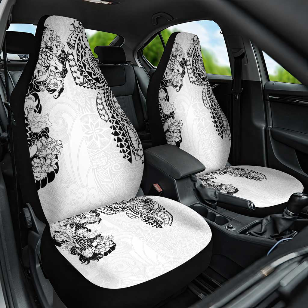 Japanese Irezumi and Hawaiian Polynesian Art Tattoo Car Seat Cover White Color - Polynesian Pride