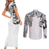 Japanese Irezumi and Hawaiian Polynesian Art Tattoo Couples Matching Short Sleeve Bodycon Dress and Long Sleeve Button Shirt White Color LT03 - Polynesian Pride