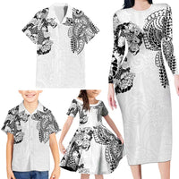 Japanese Irezumi and Hawaiian Polynesian Art Tattoo Family Matching Long Sleeve Bodycon Dress and Hawaiian Shirt White Color LT03 - Polynesian Pride