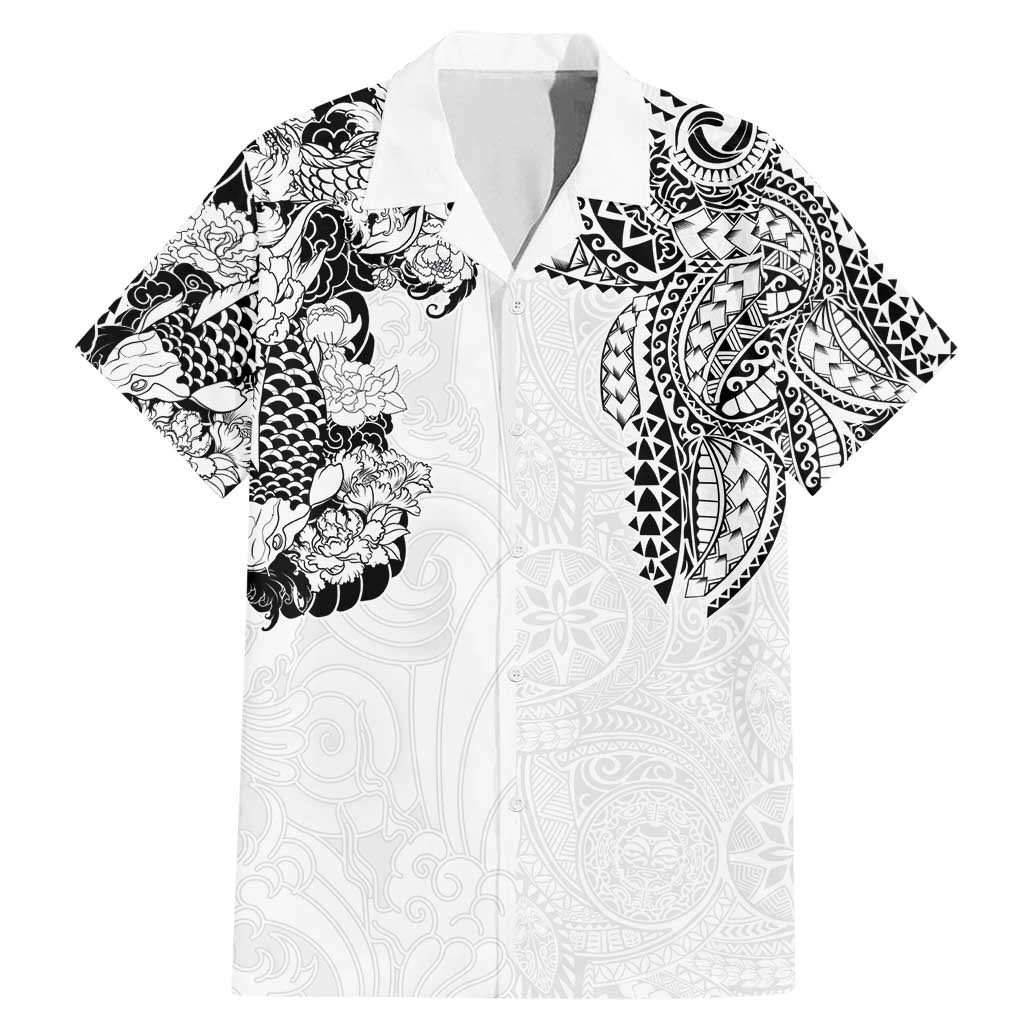 Japanese Irezumi and Hawaiian Polynesian Art Tattoo Family Matching Mermaid Dress and Hawaiian Shirt White Color LT03 Dad's Shirt - Short Sleeve White - Polynesian Pride