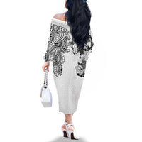 Japanese Irezumi and Hawaiian Polynesian Art Tattoo Family Matching Off The Shoulder Long Sleeve Dress and Hawaiian Shirt White Color LT03 - Polynesian Pride