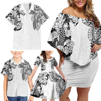 Japanese Irezumi and Hawaiian Polynesian Art Tattoo Family Matching Off Shoulder Short Dress and Hawaiian Shirt White Color LT03 - Polynesian Pride