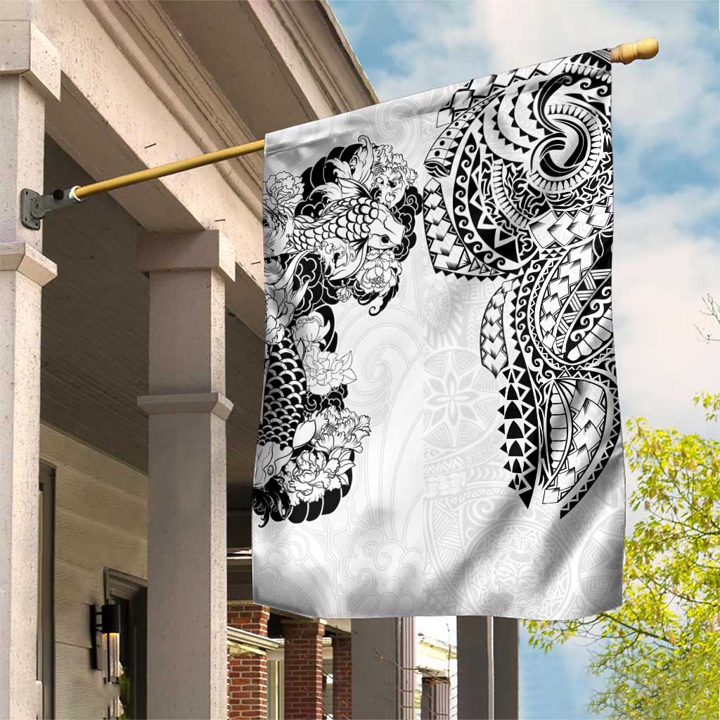 Japanese Irezumi and Hawaiian Polynesian Art Tattoo Garden Flag White Color - Polynesian Pride
